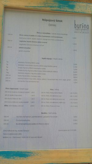 Menu at Burina in Liptovsky Mikulas