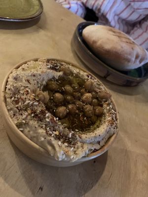 Hummus and pitta   at Hafla Hafla in Liverpool