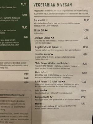 Vegan and vegetarian menue  at AuthenTikka in Hamburg