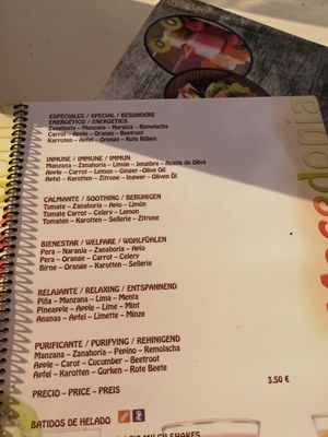 Zumos naturales at Zumeria Macedonia Fruit Cafe in Tenerife