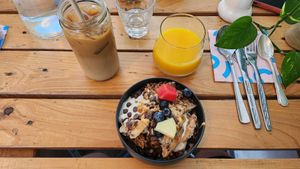 Brunch müesli with ice coffe and juice at Bakery Bakery - Breitenrain in Bern