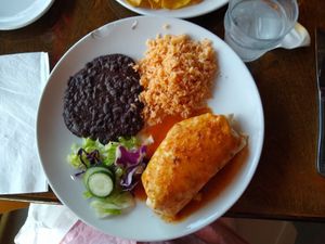 Vegetable burrito with black beans and rice, no cheese at Casa Tina in Dunedin