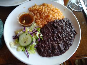 Starving Artist black beans and rice with no cheese at Casa Tina in Dunedin