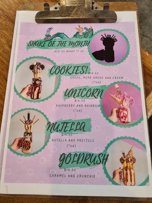 Menu at Shake Bar in Wellington