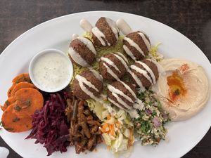 Falafel platter was huge and delicious   at Fat Camel Cafe in Whangarei
