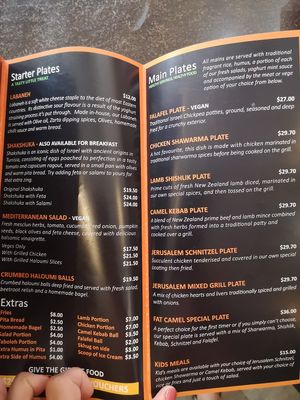 Menu at Fat Camel Cafe in Whangarei