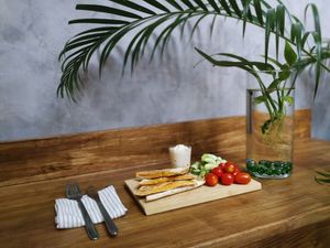 Quesadilla and cashew nut cream - plant based filling made from sweet potato at Seeds & Sunshine in Bangkok