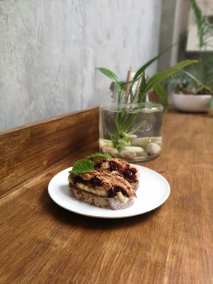 Skinny Elvis -
sprouted wheat & triple seeded bread, homemade jam, homemade almond butter, fresh bananas at Seeds & Sunshine in Bangkok