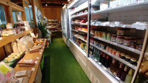 entrance shelf and refrigerator; potato-quality photo at Vegan Store in Tokyo