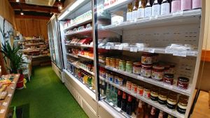 entrance shelf and refrigerator at Vegan Store in Tokyo