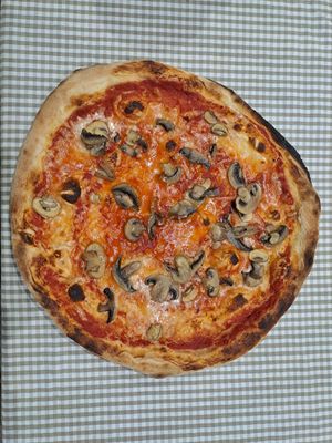 Pizza funghi e mozzarella vegana at Alla Bella Napoli in Belluno