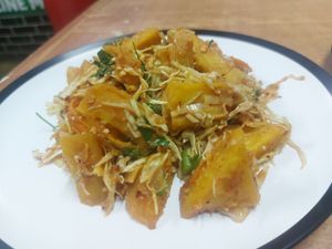Fried tofu with saseme and soybean salad, arroy mak mak at Shan Food in Chiang Mai