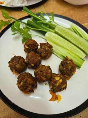Vegan meatballs at Shan Food in Chiang Mai