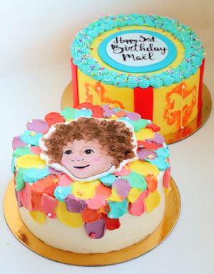 Circus + rainbow portrait celebration cakes at Chez Malachy - Preorder only in Brussels