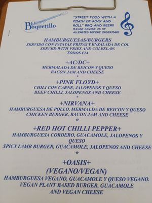 Menu at El Boquetillo in Frigiliana