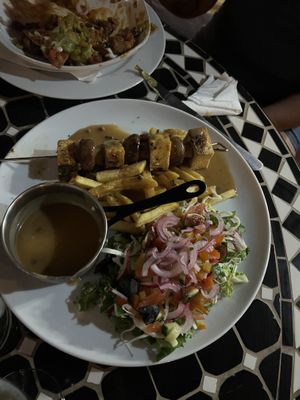 Tofu and mushroom pepper corn skewer  at El Boquetillo in Frigiliana