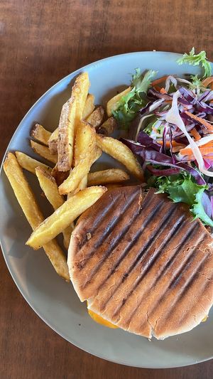 Panini con falafel y queso vegano (fue un plato del menú del día)  at El Boquetillo in Frigiliana