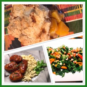 GF Peach Cobbler, BBQ Chictan and Kale Salad at Organic Soul KC in Kansas City