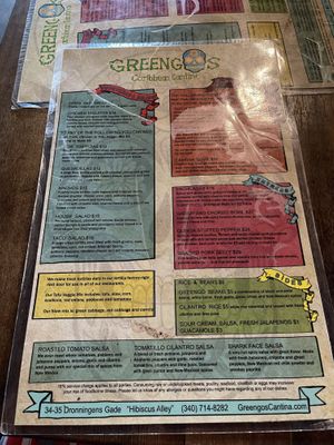 Menu  at Greengos Caribbean Cantina in St Thomas
