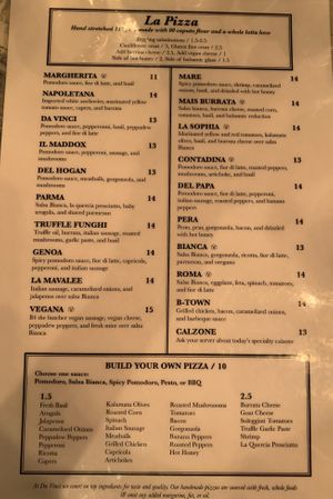 Pizza menu at Da Vinci in Bloomington