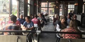 Seating outside and inside  at Da Vinci in Bloomington