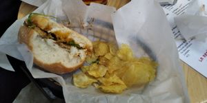 Disappointing veggie burger... mostly cheap bread bun ! at La Fabrica de Hielo in Valencia