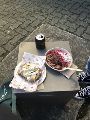 Pear and passionfruit toast and raspberry choc porridge  at Fix & Fogg in Wellington