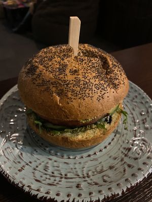 Burger with soy cutlet  at Eywa in Moscow