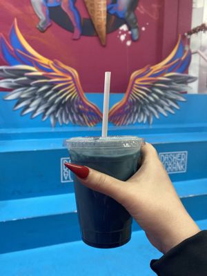 blue wellness latte (butterfly pea + coconut sugar + ginger, I added vegan protein too!) #Veganuary at Dasher & Crank in Miami