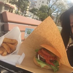 You can rest by the river banks when the weather is fine.  at Panic Burger in Fukuoka