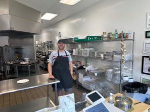 Sevag, the happy owner of Vegiterranean Kitchen! at Vegiterranean Kitchen in Moorpark