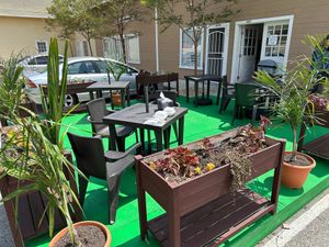 Outdoor seating in rear. at Vegiterranean Kitchen in Moorpark