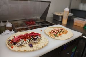 lentil wrap (left) and chickpea wrap (right) at Vegiterranean Kitchen in Moorpark