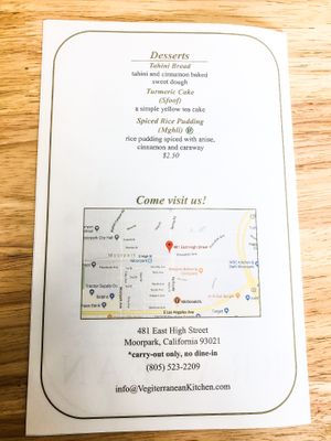 Menu at Vegiterranean Kitchen in Moorpark