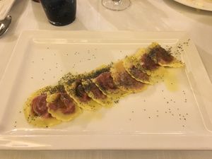 Beetroot Ravioli, served vegan upon request. Fresh and delicious! at Jaegerhaus Agriturismo in Cortina D Ampezzo