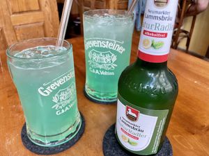 nin-alcoholic beer & woodruff lemonade at Roter Elephant Café & Restaurant in Erfurt