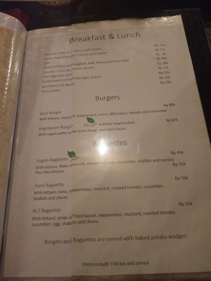 Menu at Asmara in 