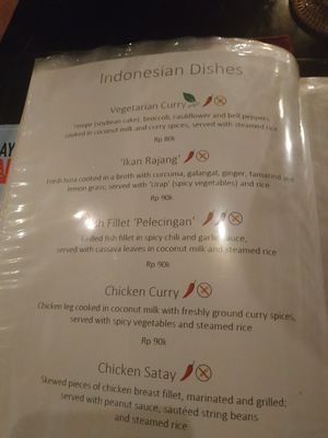 Menu at Asmara in 