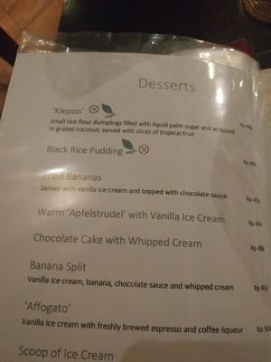 Menu at Asmara in 
