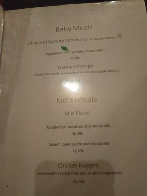 Menu at Asmara in 