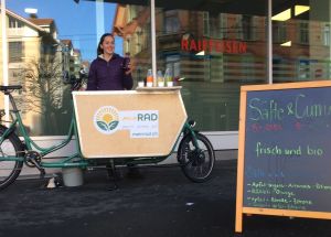 meinRAD location in Kriens, selling juices and curry with rice for lunch. at meinRad in Luzern