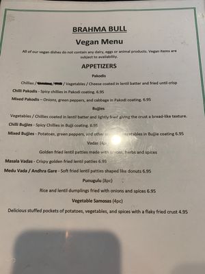 Vegan menu 1 at Brahma Bull in Fresno