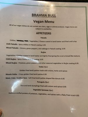 Vegan menu 2 at Brahma Bull in Fresno