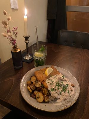 Schnitzel with mushroom sauce  at Försters in Berlin