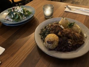 Vegan goose, and blue cheese risotto  at Försters in Berlin