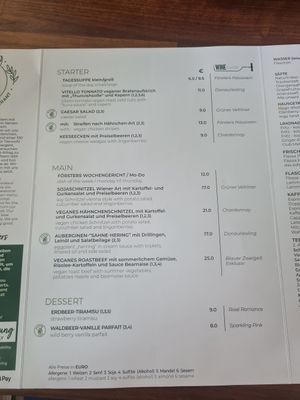 Menu at Försters in Berlin