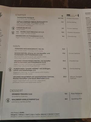 Menu at Försters in Berlin