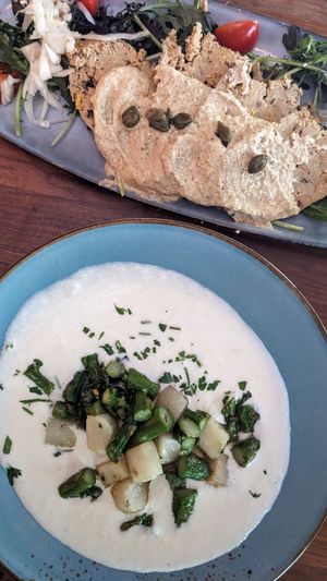 Spargelcremesuppe und Tuna Cold Cuts at Försters in Berlin