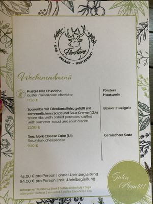 menu  at Försters in Berlin