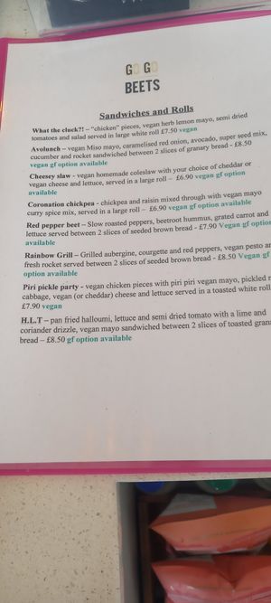 Great vegan and gluten free options, I had rock n roll in gf bap, sat down by beach. This was enough for me, but I did have room for a cake slice! Great on the go food. at Go Go Beets in Edinburgh